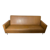 Canapé Lit Ancien Avec Accoudoirs Skaï Marron Années 60 70 Vintage #D4