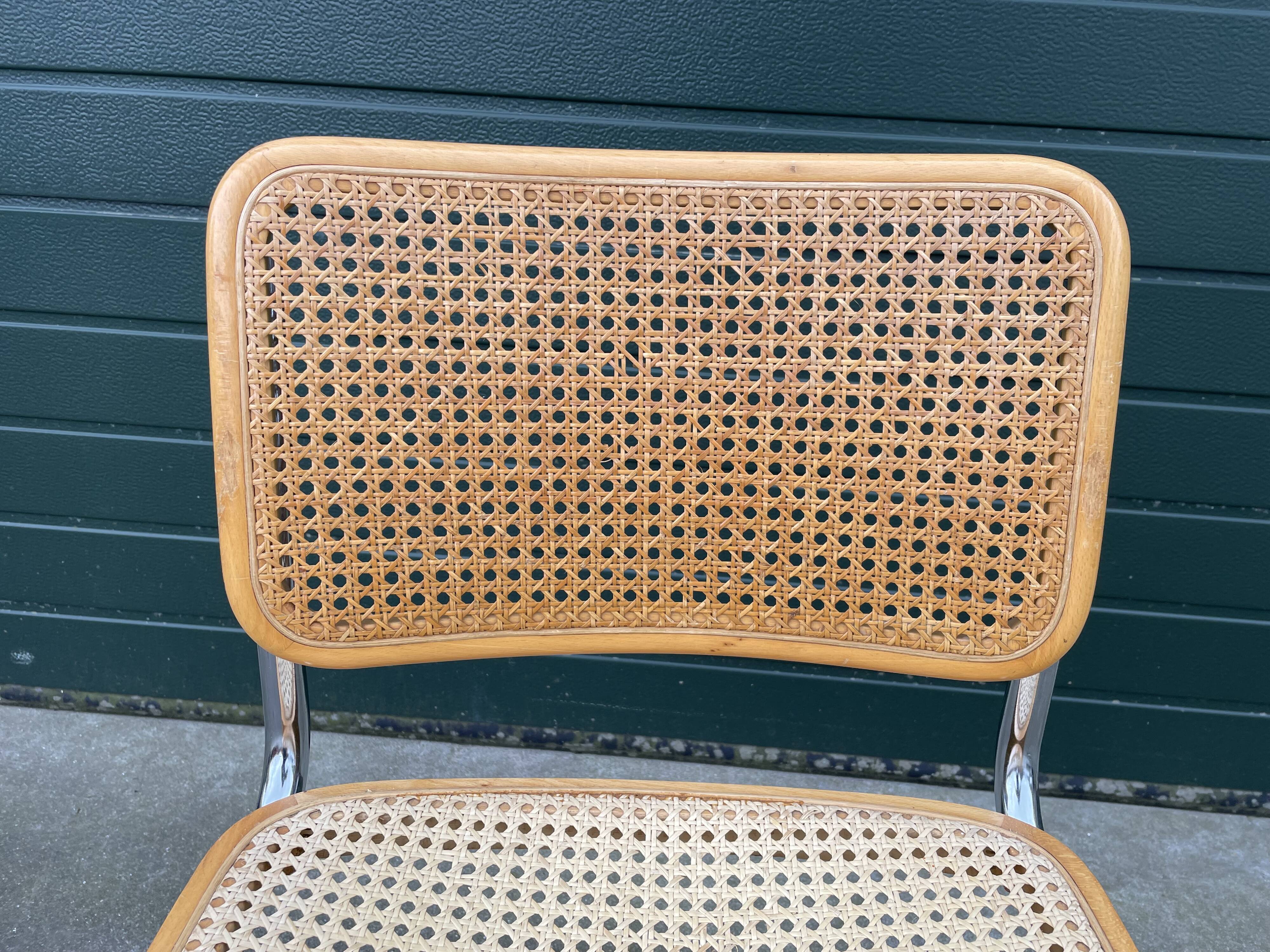 Lot de 4 chaises Cesca modèle b32 en chrome fabriqué en italie par Marcel Breuer