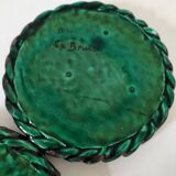 Pair of enamelled woven ceramic trinket trays signed BL, Le Brusc (Var)