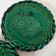 Pair of enamelled woven ceramic trinket trays signed BL, Le Brusc (Var)