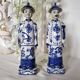 Pair of vintage Chinese blue and white porcelain figurines depicting