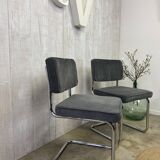 Pair of chrome and velvet chairs