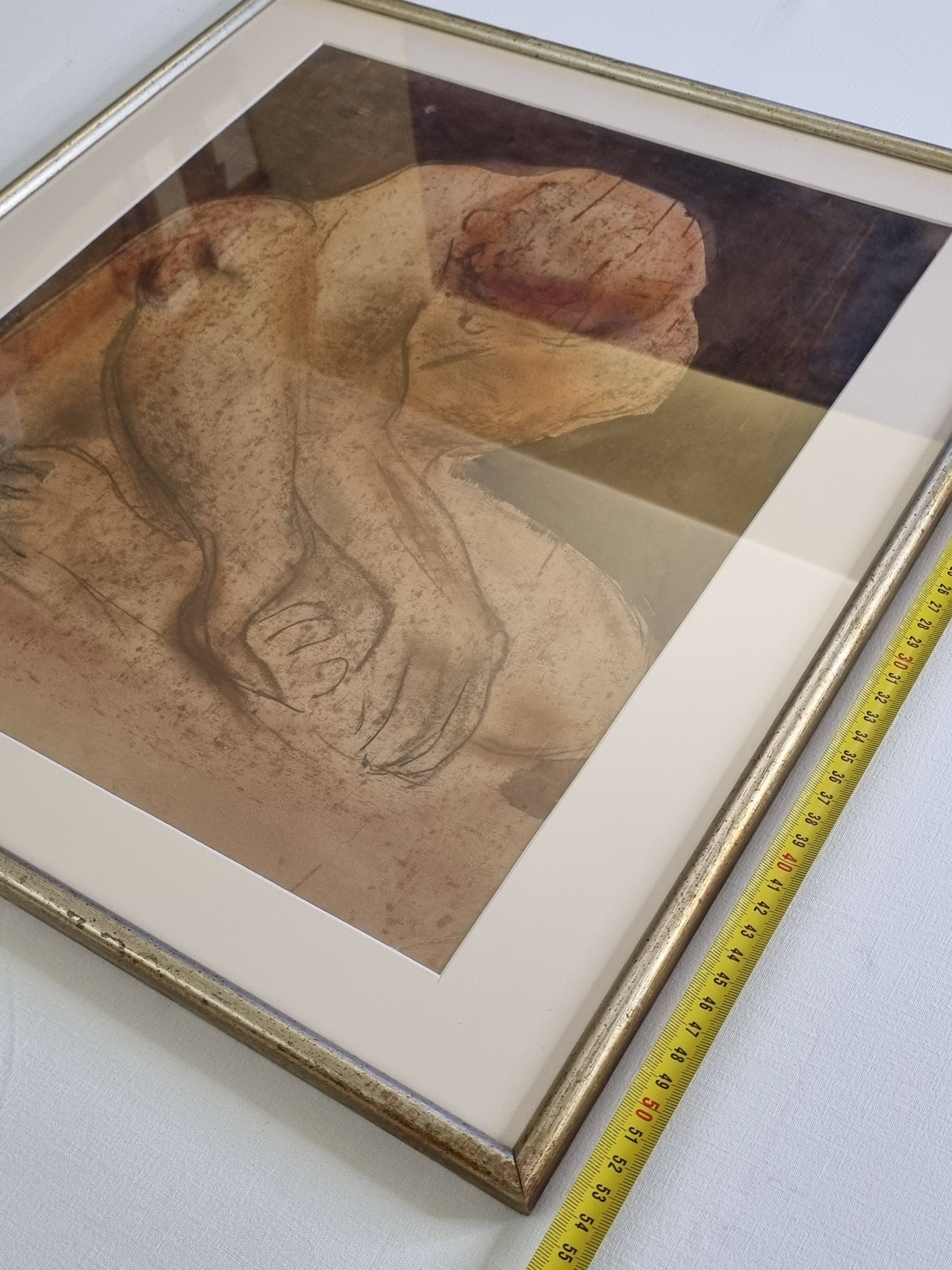 Original nude study signed "De Bus" - Framed drawing under glass - 50 x 55 cm, 1950s-60s