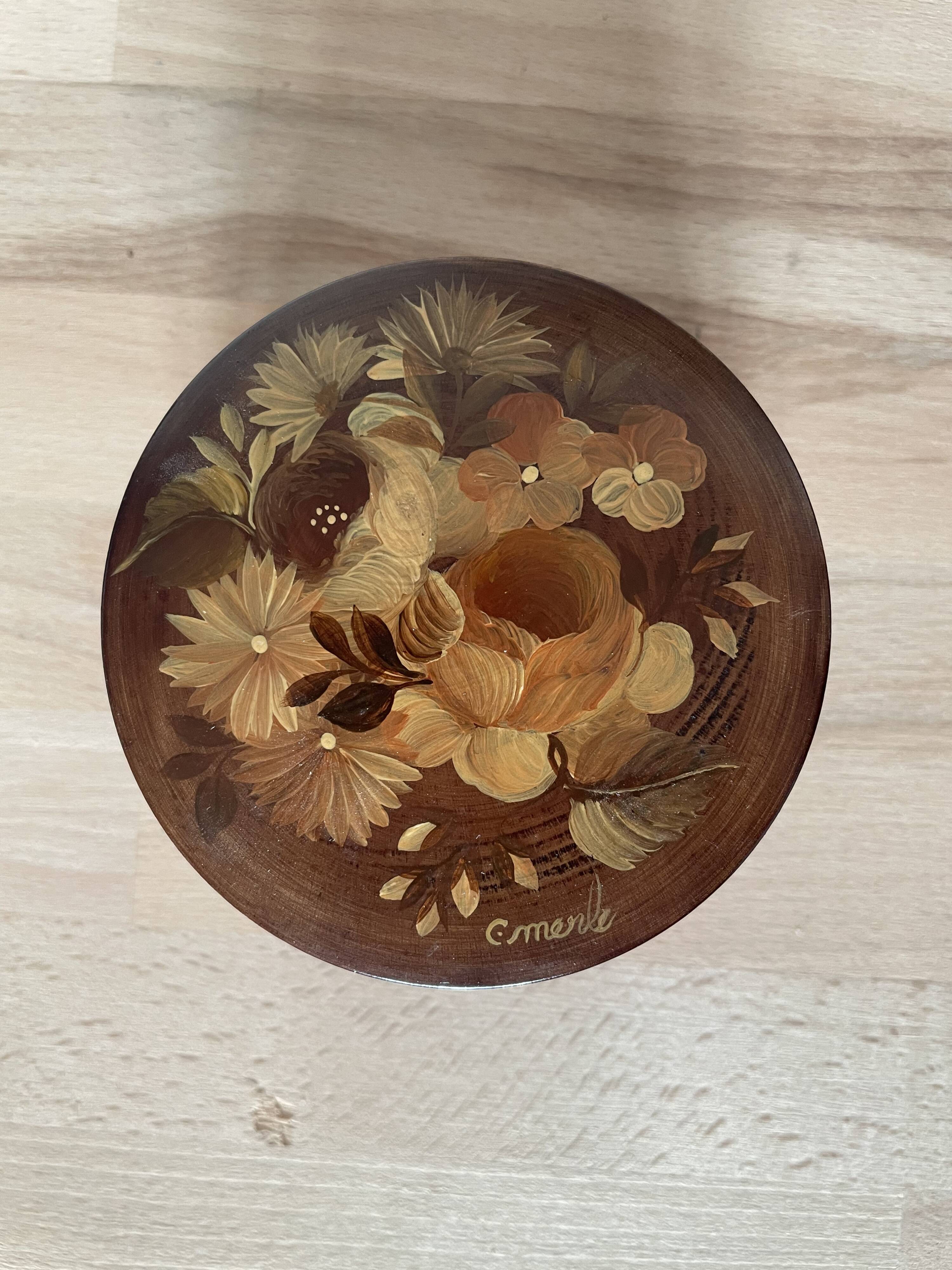 Old hand painted and signed round box