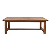 Grande table de ferme moderniste en hêtre massif, plateau épais chevillé