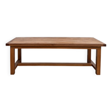 Large modernist farmhouse table in solid beech, thick dowelled top.