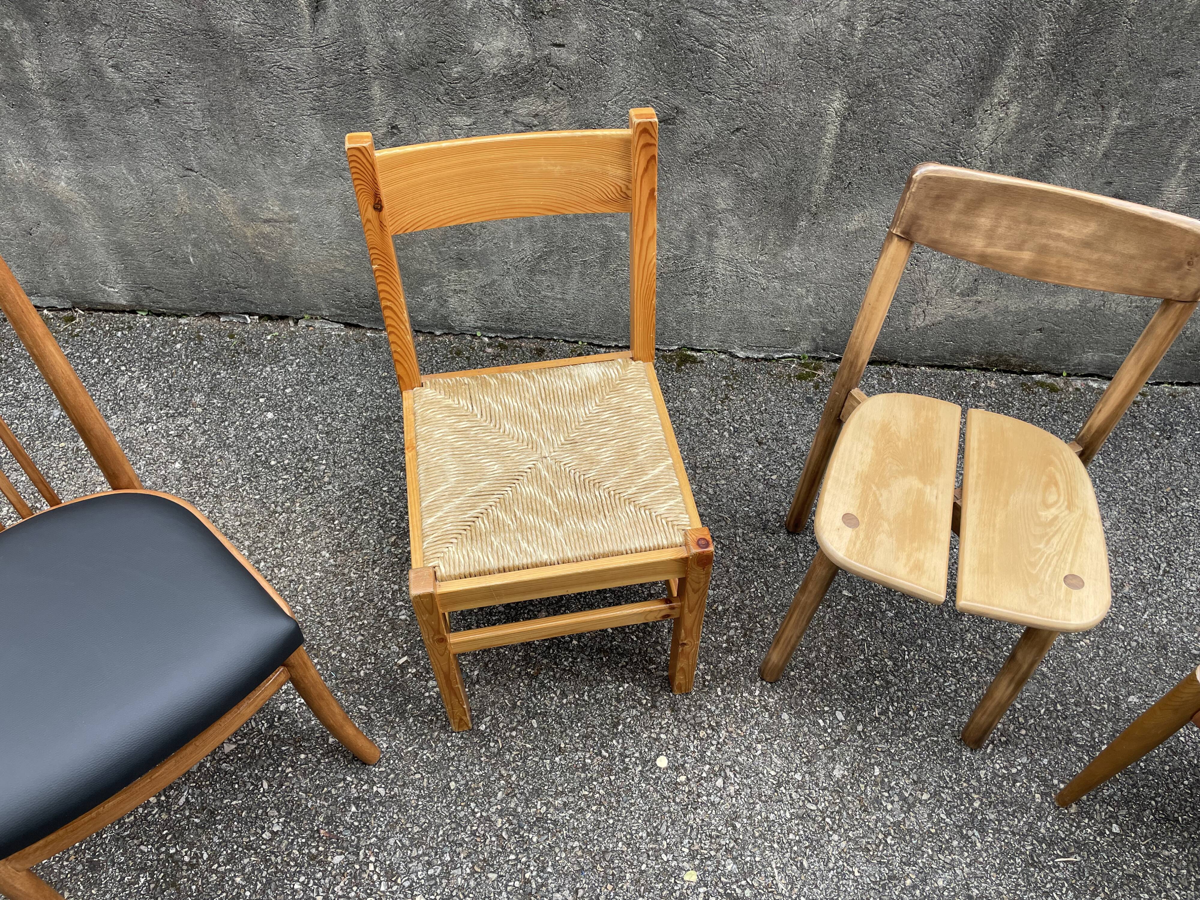 Series of 6 mismatched vintage chairs