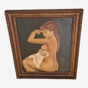 Ancien tableau peinture à l'huile / femme nue