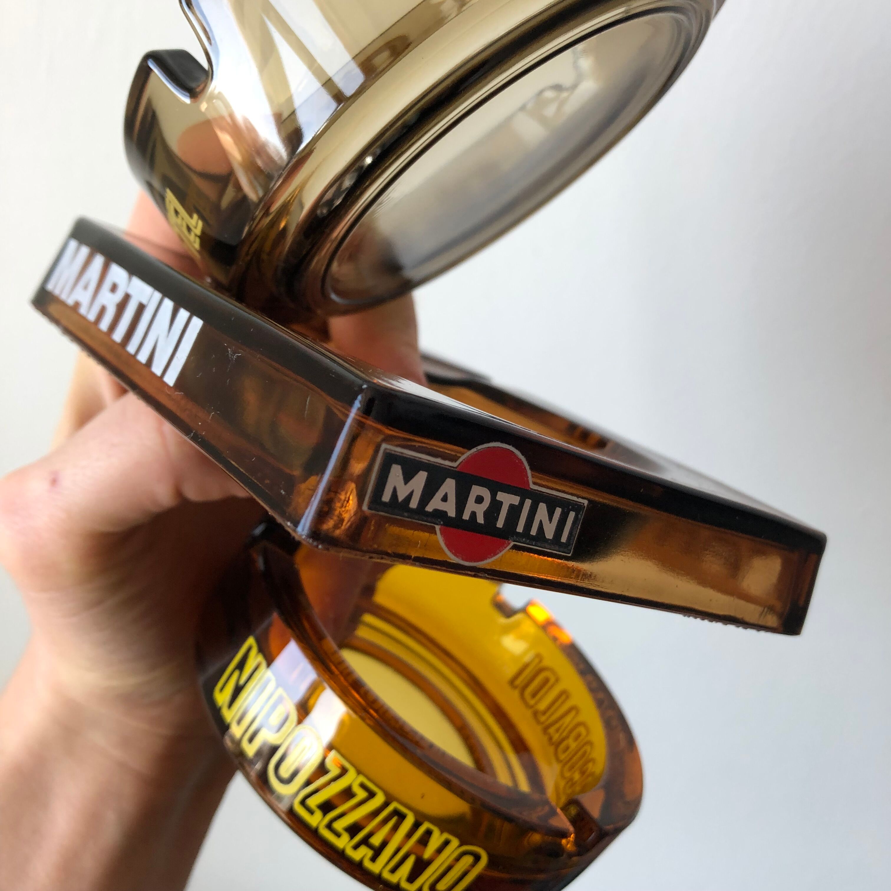 Square advertising ashtray of the Martini brand in smoked glass, elegant and retro style.