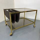 Table basse Hollywood Regency vintage en laiton et verre de maison Jansen, 1970