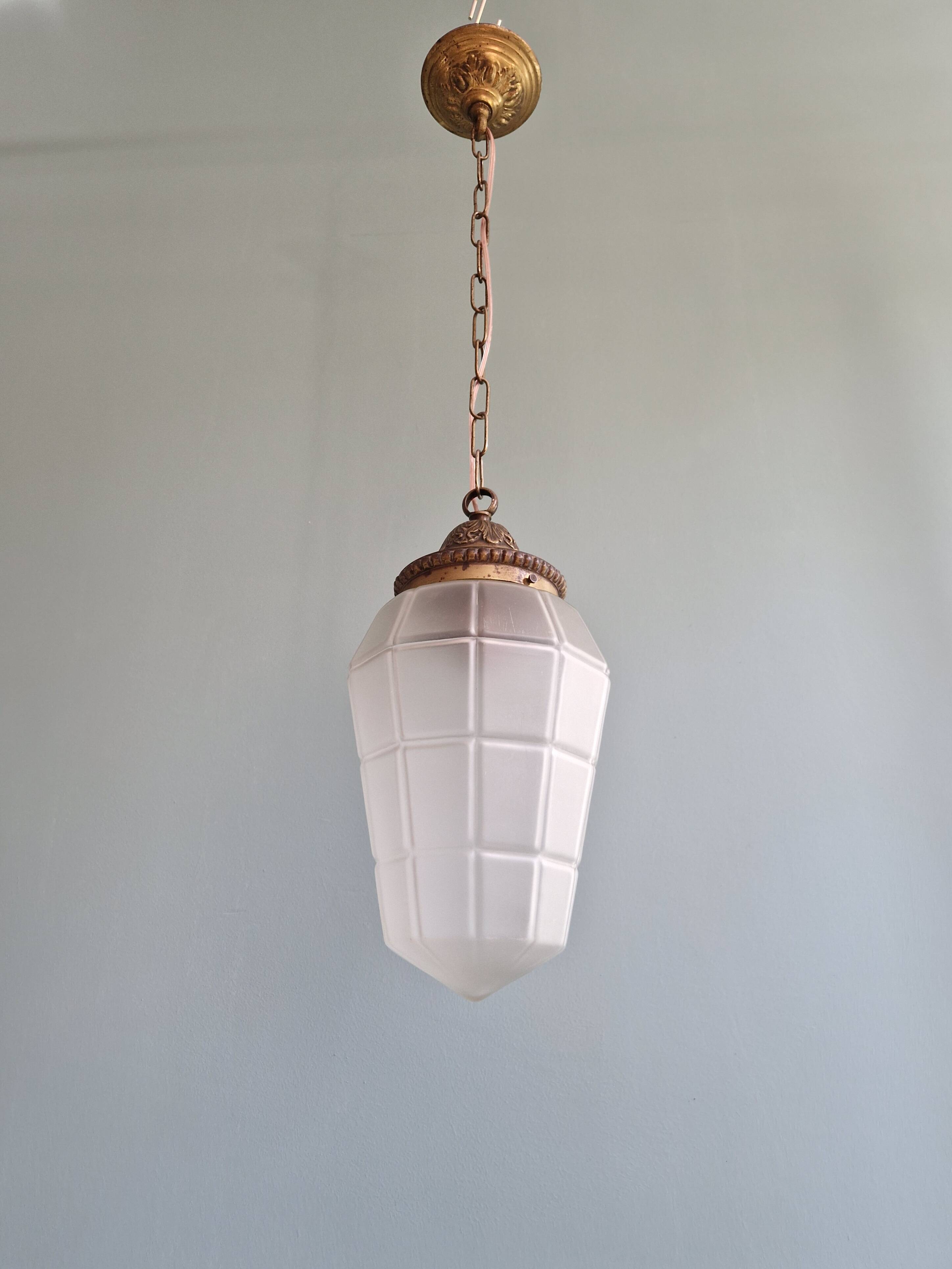 Art Deco pendant light in faceted satin glass, 1920s