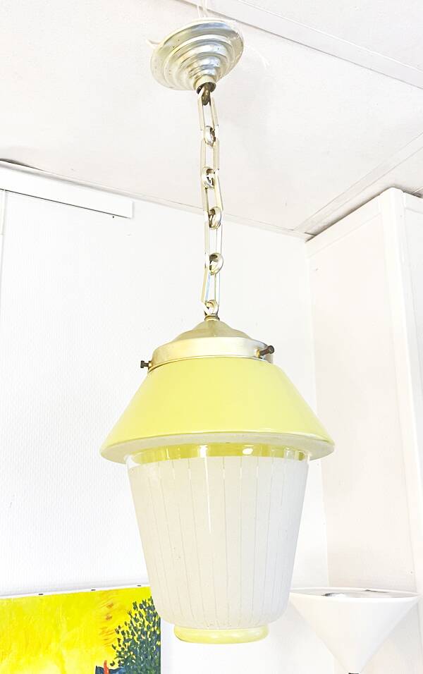 Yellow opaline pendant light, 1950