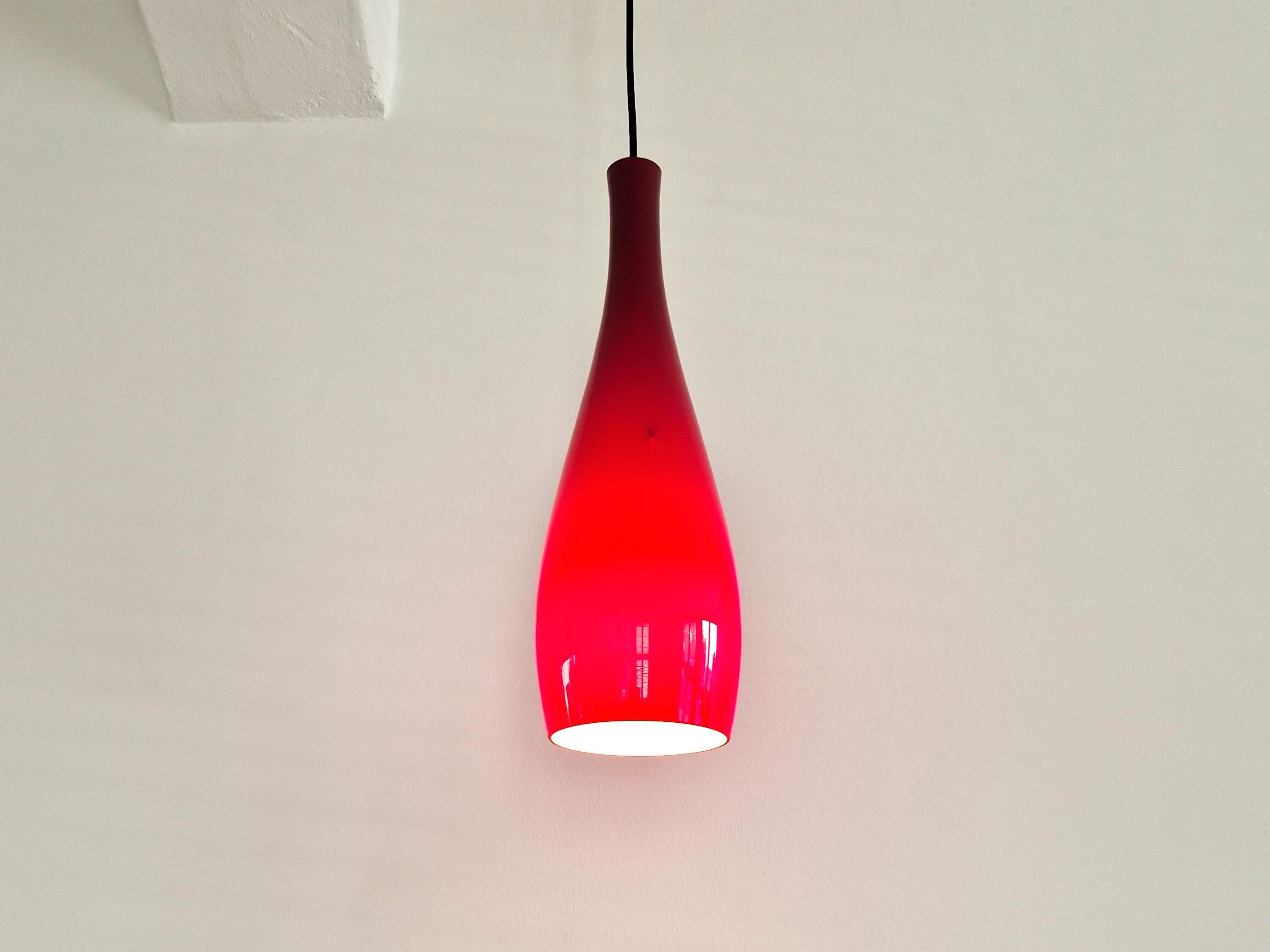 Red glass 'Bang' pendant lamp by Jacob E. Bang for Fog & Mørup, Denmark 1960's