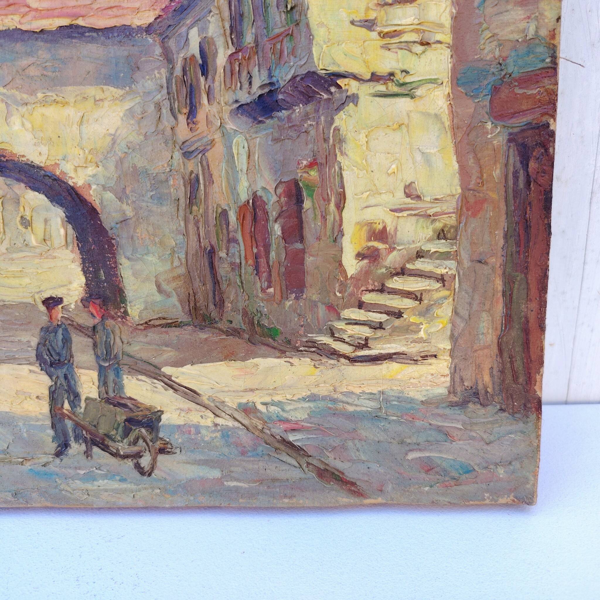 Oil on canvas, rue de Bretenoux, Lot. Vintage