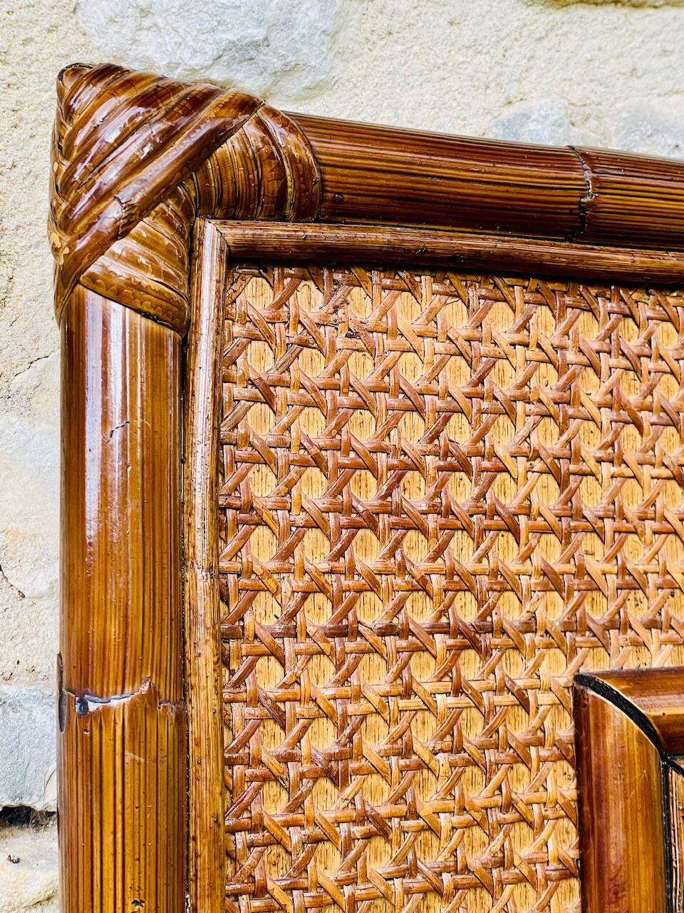 Vintage mirror, bamboo, caning and rattan, circa 1960s