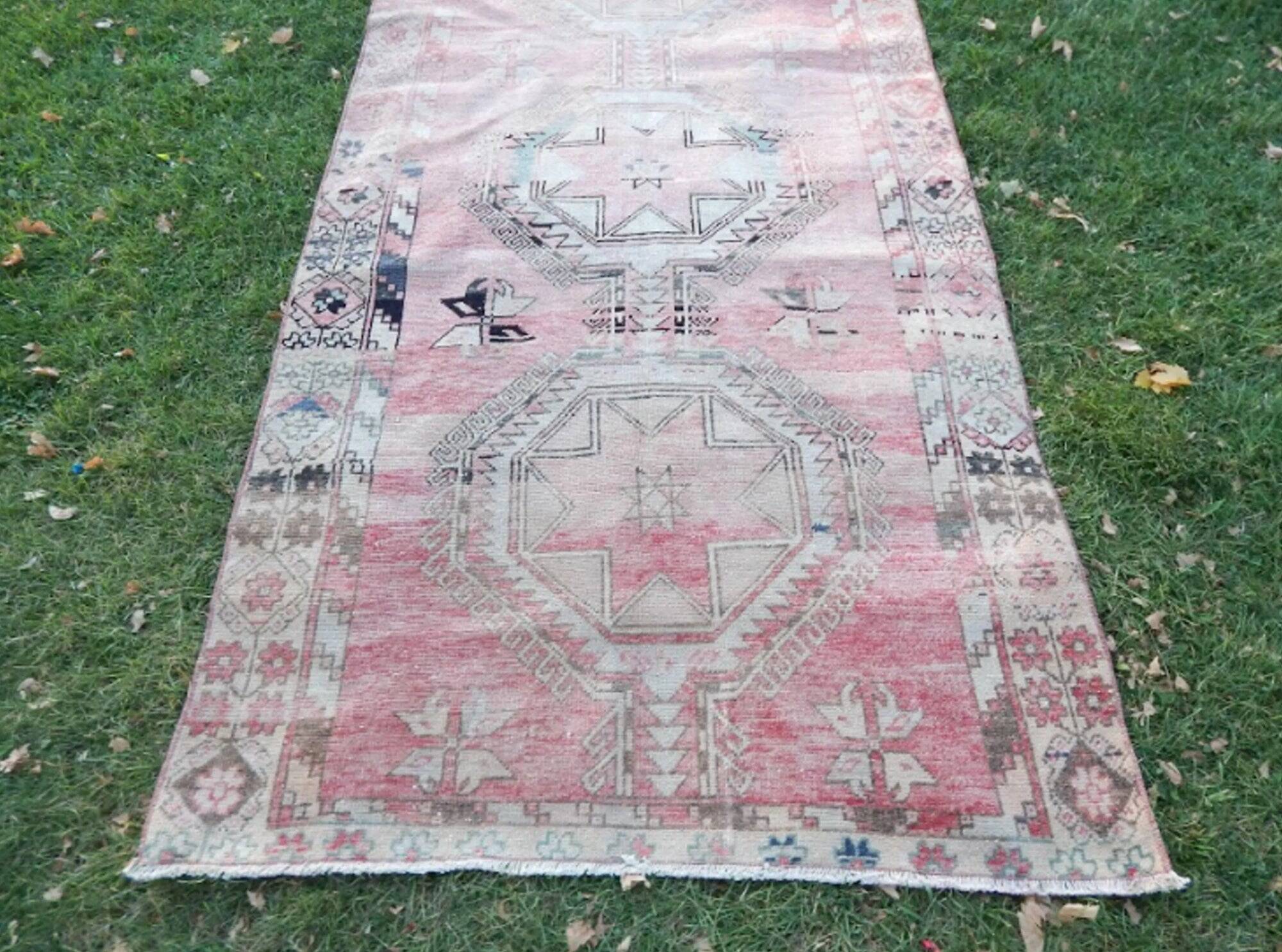 Vintage Turkish hallway rug 137x363 cm