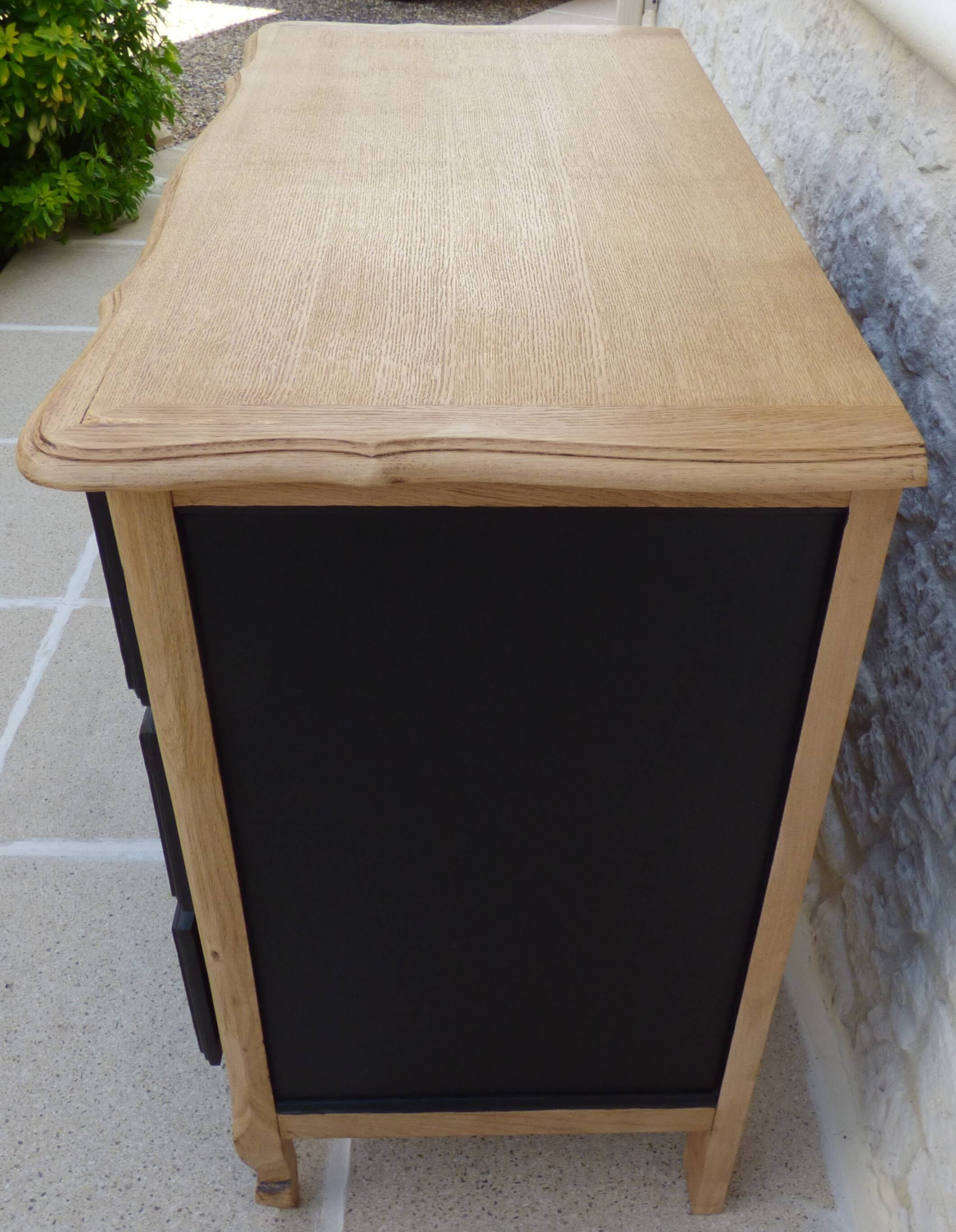 Solid wood 3 drawer chest of drawers in natural and black wood with drawer