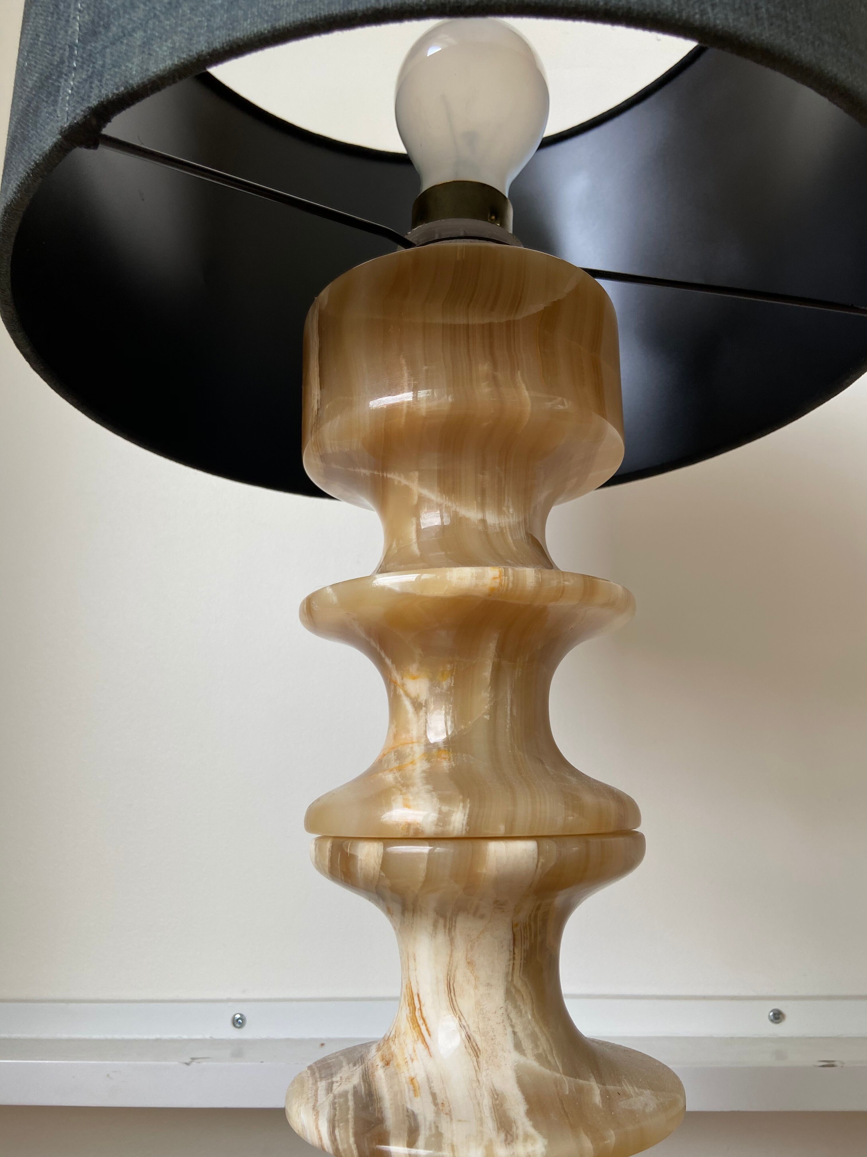 Stone and black cotton table lamp