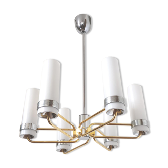 Brass and opaline chandelier