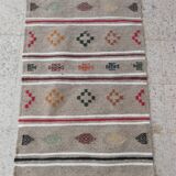 Grey kilim carpet with multicolored Berber patterns handmade