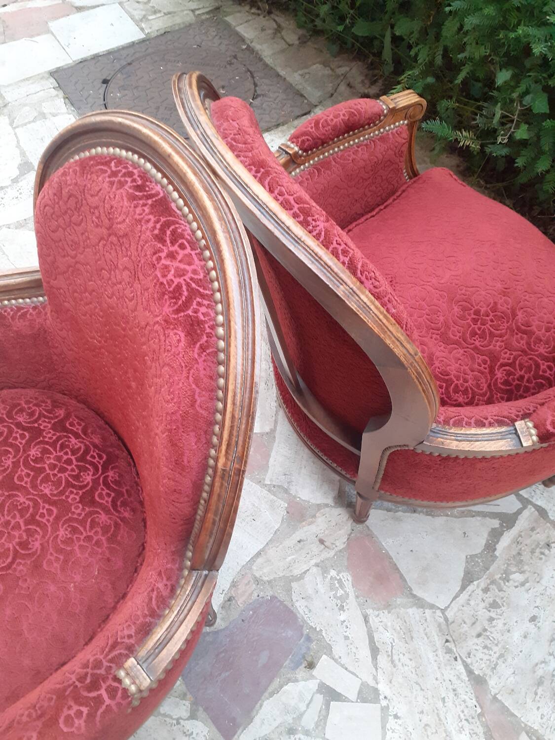 Lot 2 fauteuil voltaire médaillon bergère rouge bois sculpture