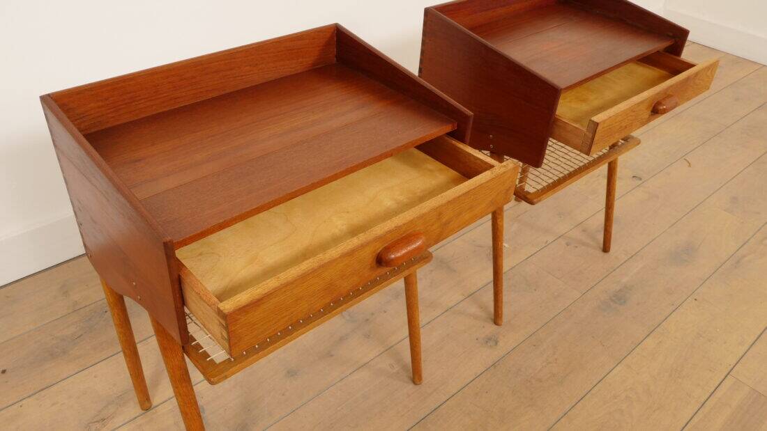 Ensemble de tables de chevet vintage danoises | Teck et chêne | Vintage