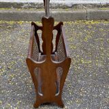 Vintage magazine rack, solid wood and cane document holder.