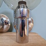 Pair of vintage wall lights in chromed metal and smoked glass, 70s