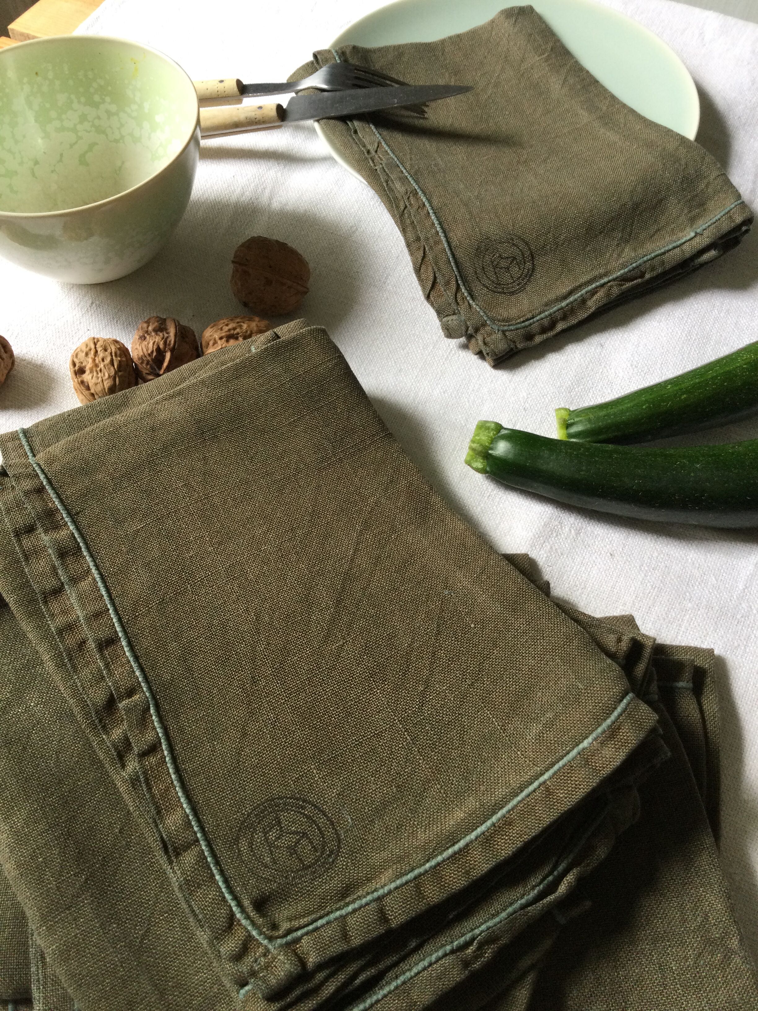 Set of six pure washed linen towels dyed persimmon