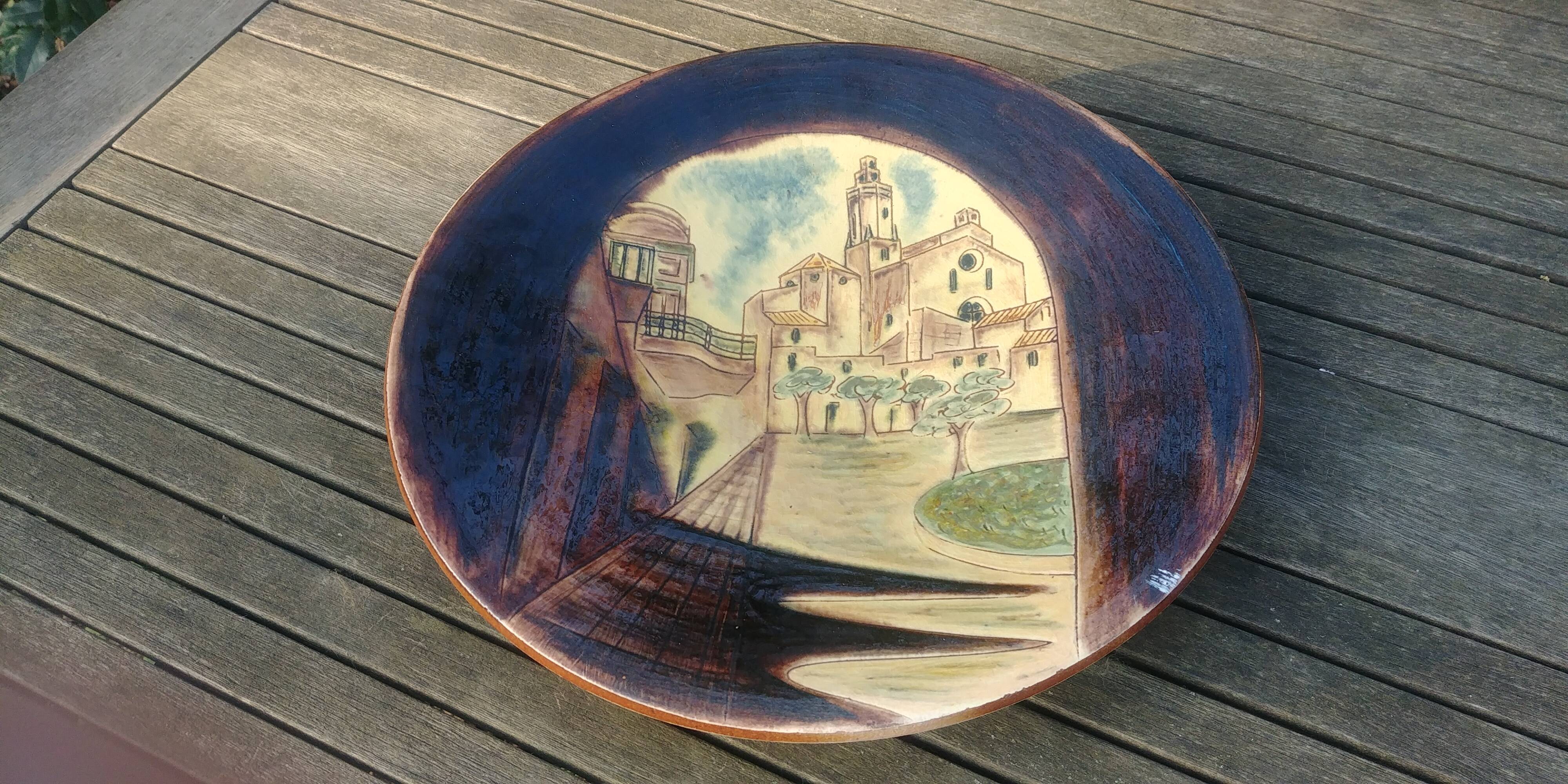 Large glazed ceramic fruit dish/cup signed on the back "Puigdemont" 60s/70s