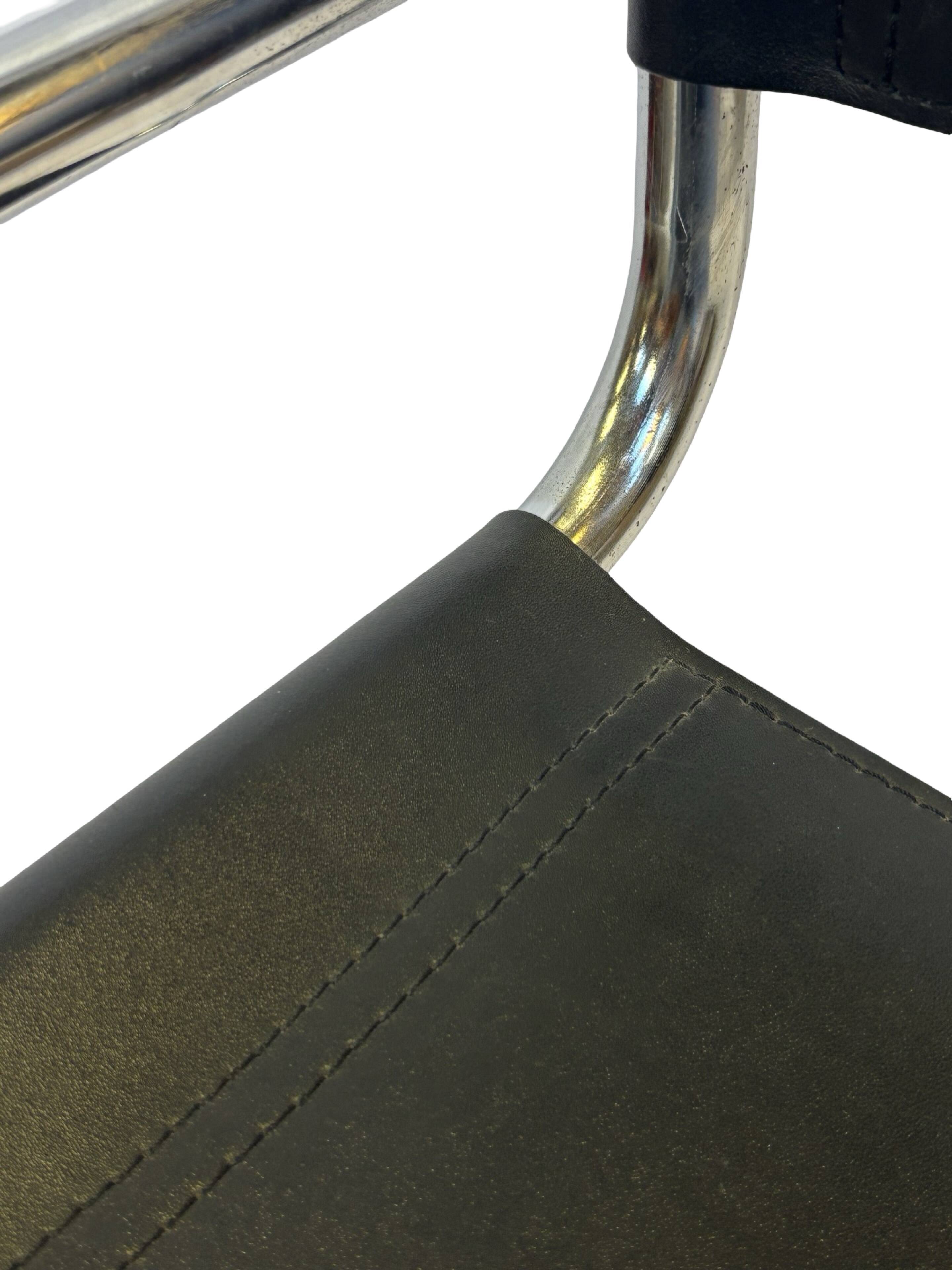 Tabouret de bar vintage en cuir noir et chrome, Italie