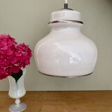 XXL vintage opaline pendant lamp with silver edges