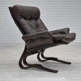 1970s, Scandinavian design, lounge chair, original condition, leather, bent wood.