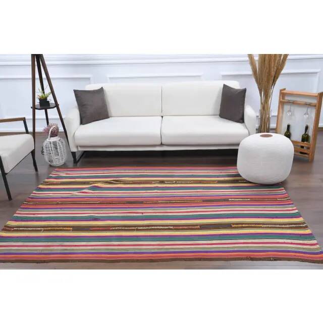 Vintage Turkish Oushak Handmade Wool Cotton Beige Kilim Area Rug 167x231