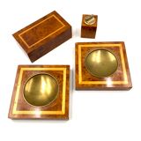 Cendriers en laiton et bois, briquet et boîte à cigares, italie 1970