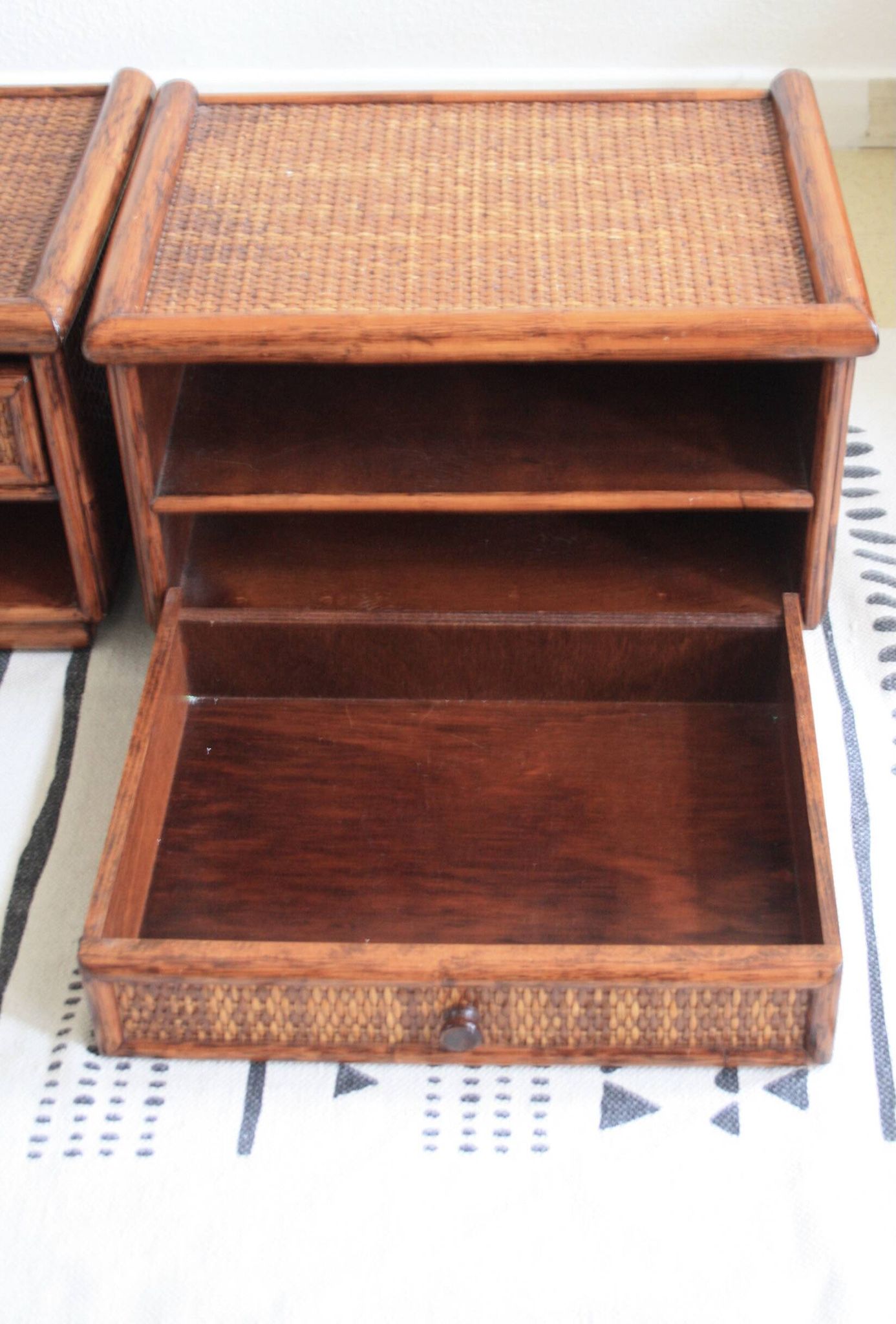 Maugrion rattan bedside tables