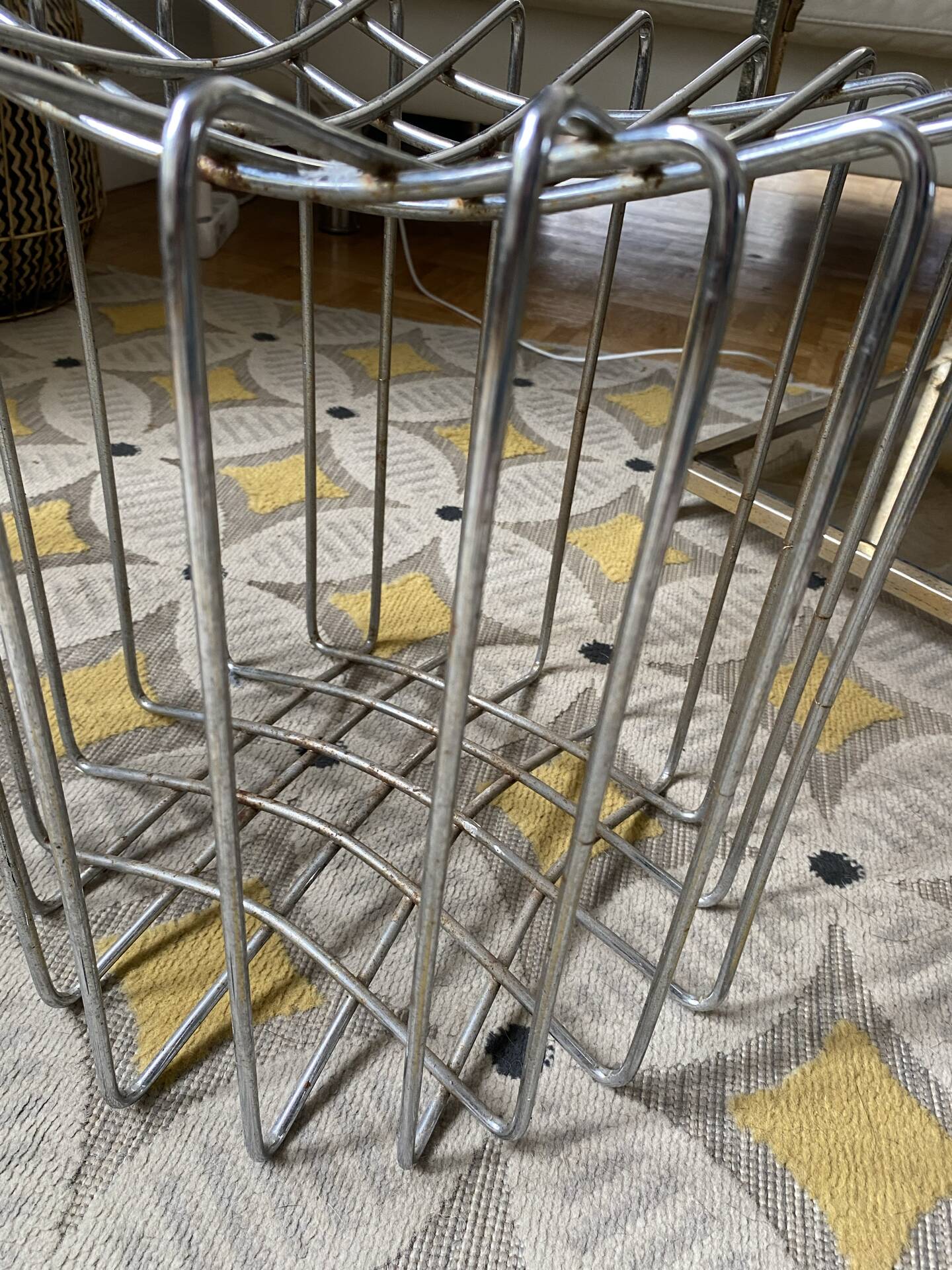 Set of 2 Vintage mid-century chrome wire poufs stools