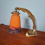 Lampe de bureau art déco en bronze et verre marmoréen, frères Muller, 1920