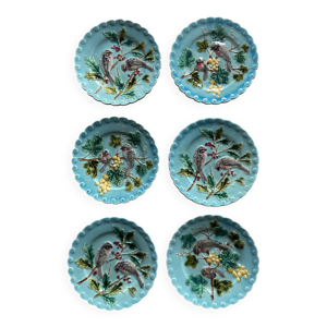 Lot de 6 Assiettes Barbotine - turquoise