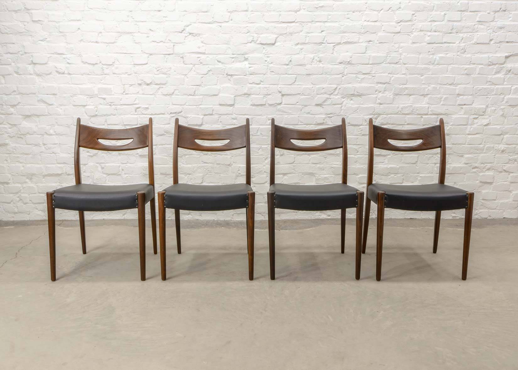 Teak and Black Leatherette Vintage Design Dining Chairs, 1960s