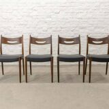 Teak and Black Leatherette Vintage Design Dining Chairs, 1960s