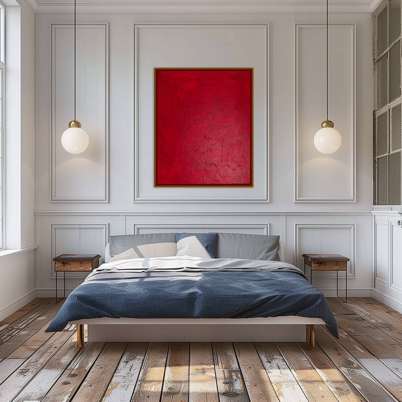 Abstract textured blood red on frame 100x81cm