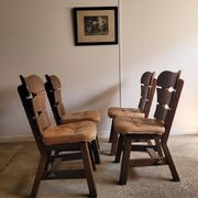 Set of 4 brutalist wooden chairs
