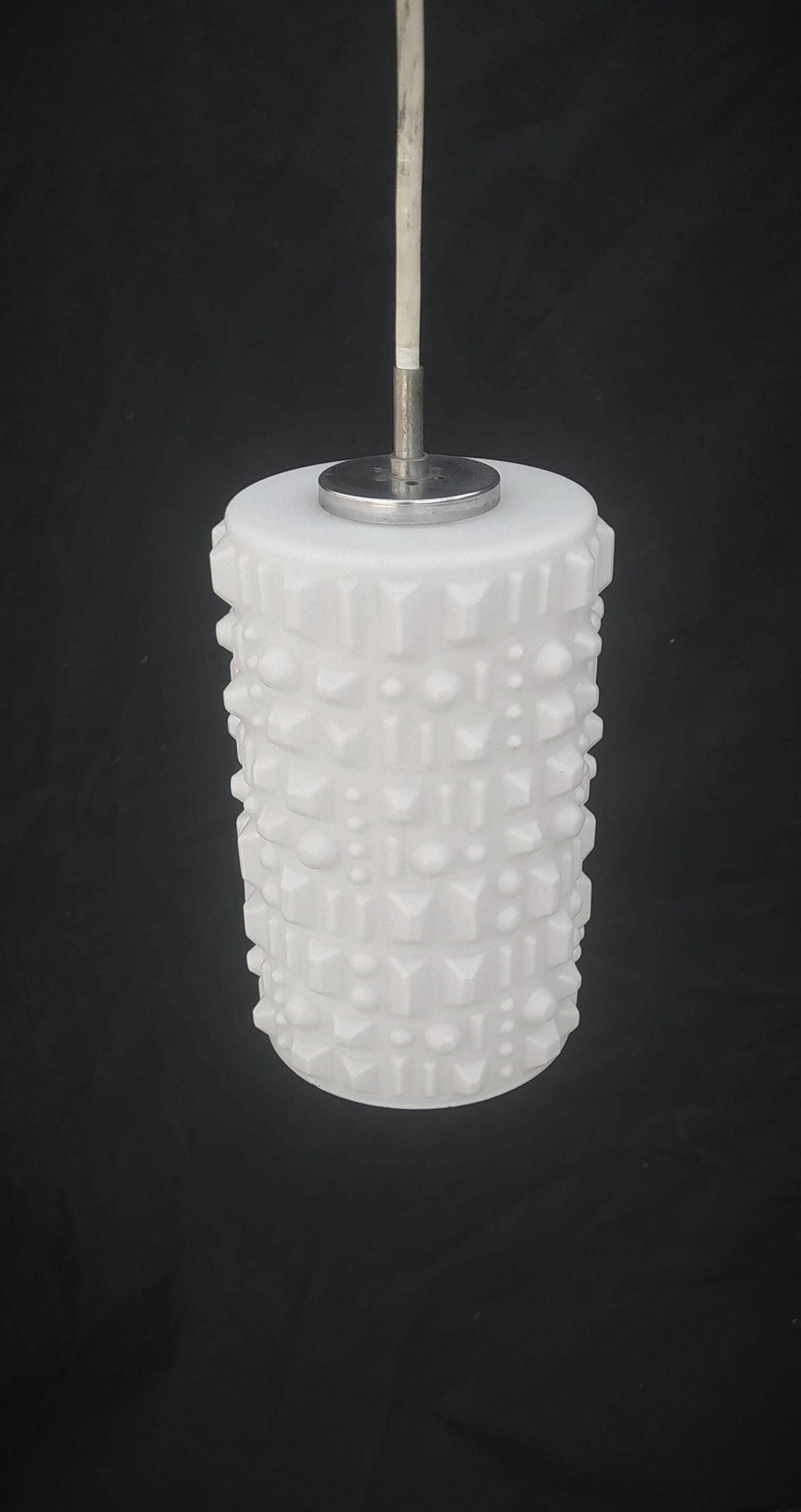 Seventies design white textured opaline tube pendant light