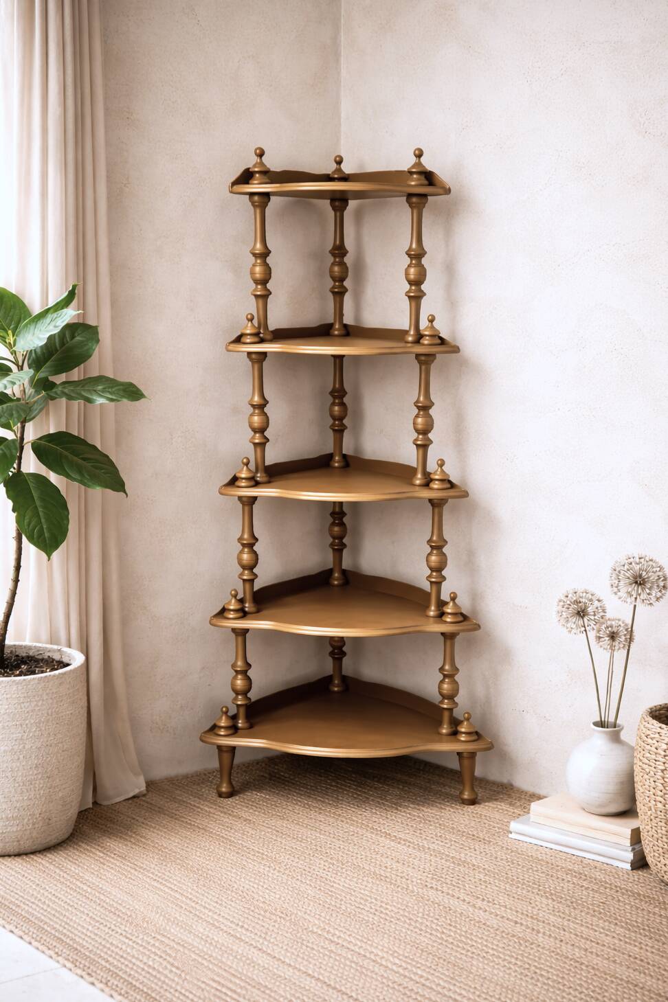 Large corner shelf in turned wood, Napoleon III style.