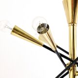 Black and brass articulated Sputnik chandelier in Stilnovo style, Italy, 1950.