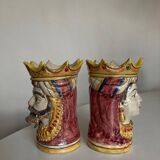Pair of vases heads di Moro Caltagirone Italian design Sicily