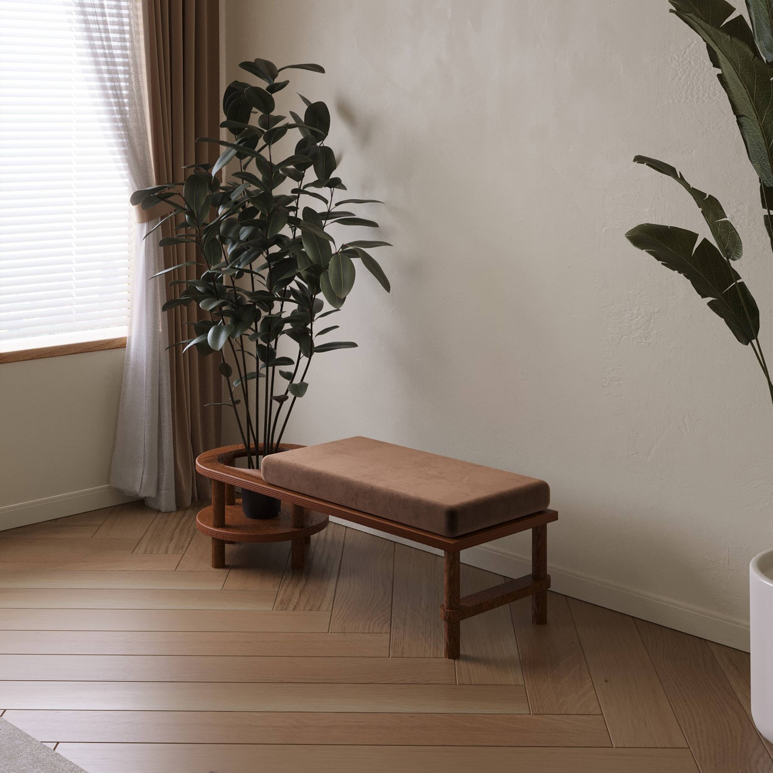 Mid Century Modern Wooden Bench 95x45x45Cm