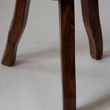 Brutalist tripod stool in solid elm mid-20th century