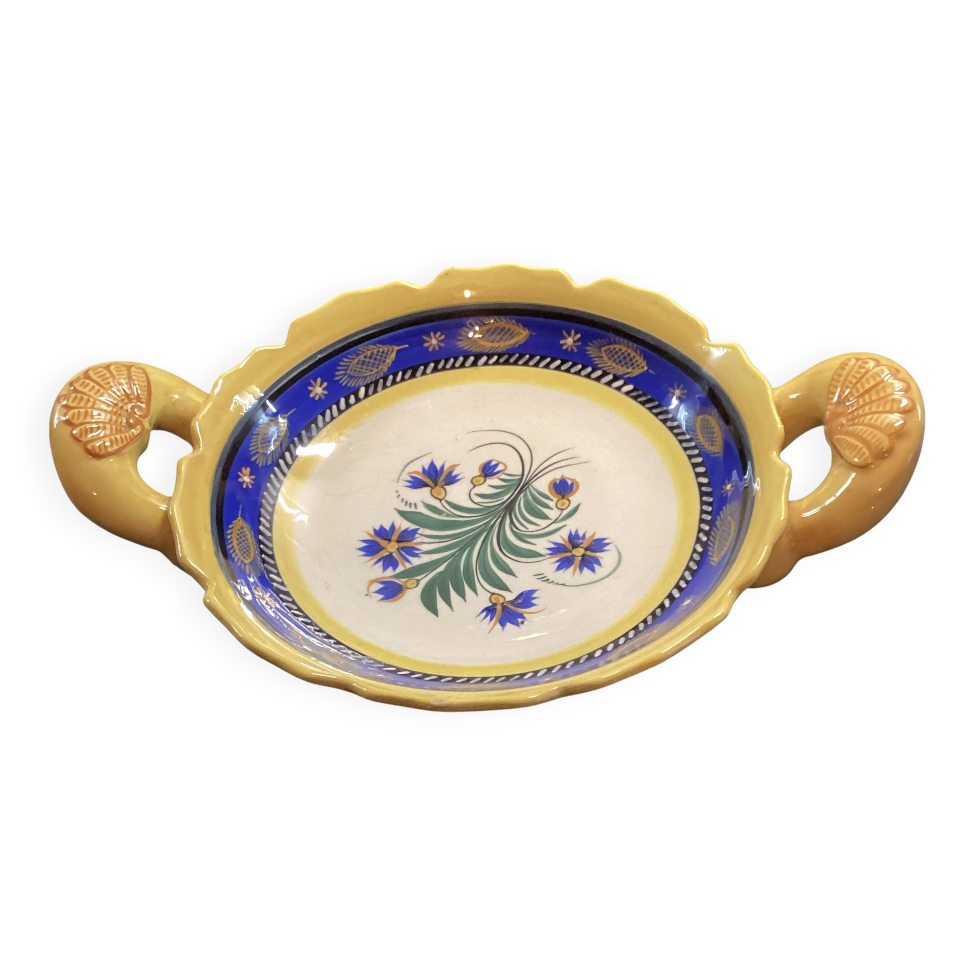 Vintage Henriot Quimper Large, Handled Fruit Bowl